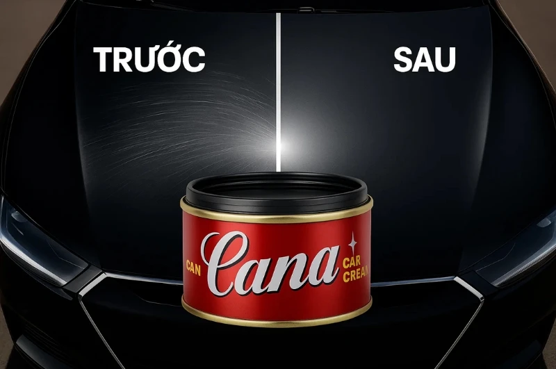 Sử dụng xi đánh bóng Cana để xử lý vết xước sơn xe ô tô tại Gara Hải Thành.